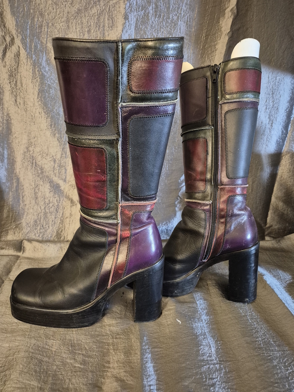 VINTAGE 90s/Y2K El Dantés Patchwork Leather Platform Boots
